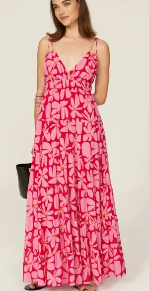 Hutch Pink Floral Tiered Ruffle Maxi Dress MEDIUM Sundress Cottage Vacation $270 thumbnail 1