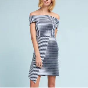 Hutch Blue White Striped Off Shoulder Asymmetrical Mini Dress Womens S Preppy thumbnail 3