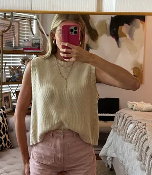 Knit backless tank top in cream Tan thumbnail 1