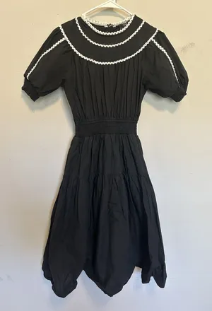 Vici Pleated Cotton Midi Dress Size Small Puff Sleeve Cottagecore Preppy Party thumbnail 1
