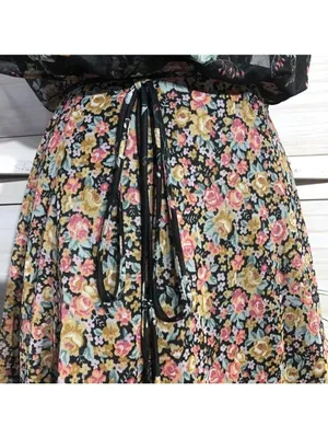 Vintage 80s Floral Full Swing Dress Black Boho Medium thumbnail 9
