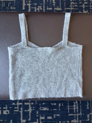 Zara Grey Cropped Minimal Tank Top Fuzzy Sweetheart neckline Size M thumbnail 3