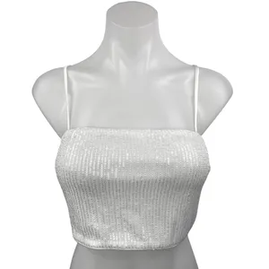 NEW 12th Tribe White Soiree Sequin Sparkly Shimmer Camisole Crop Tank Top Size S thumbnail 2