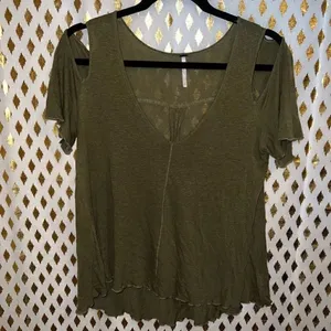 Free People Bittersweet Cold Shoulder Gold Green Short Sleeve Top blouse size XS thumbnail 4