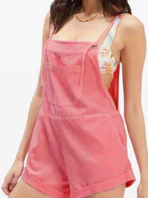 🪸Billabong Wild Pursuit Pink Romper Shorts Overalls Jumper Bibs🪸 ~medium thumbnail 1