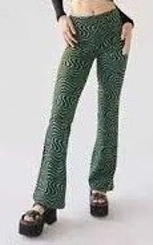 Urban Outfitters‎ Flare Pants Women XS Green Black Swirl Psychedelic Retro Knit thumbnail 2