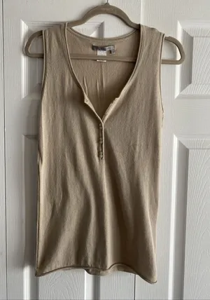 Tex‎ by Max Azria Henley Tank Top Womens XS Beige Knit Cotton Modal Size XS thumbnail 1