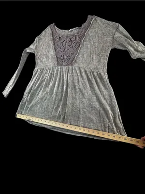 Free People Heather Gray Tunic with Lace Yoke thumbnail 8