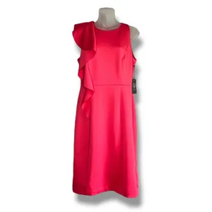 Vince Camuto one sleeve large ruffle red dress NWT size 10 thumbnail 2