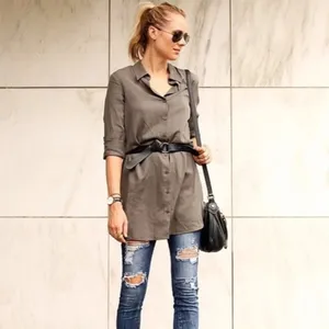 WAYF‎ Olive Green Long Sleeve Button Down Dress Small thumbnail 3