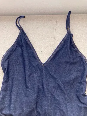 Aerie One Piece Cheeky Denim Look V-Neck Swimsuit Navy NWT Size Small thumbnail 9