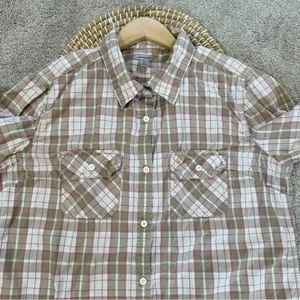 Carhartt Women’s Roll Tab 3/4 Sleeve Button Up Shirt Top Plain in Light Brown XL thumbnail 2