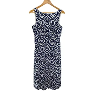 Boden Geo Cascade Slash Neck Midi Dress US 6R Navy White Cotton Geometric A Line thumbnail 2