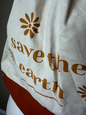 Save The Earth Organic Cotton Canvas Drawstring Backpack Brown thumbnail 2