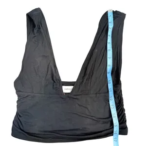 Natural Life NWT Womens Black Deep‎ V-Neck Ruched Crop Top Tank Medium TOP001711 thumbnail 5