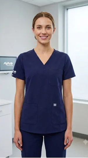 FIGS Catarina Scrub Top Women S Navy Blue V-Neck 2-Pocket Surgical Nurse Medical thumbnail 1