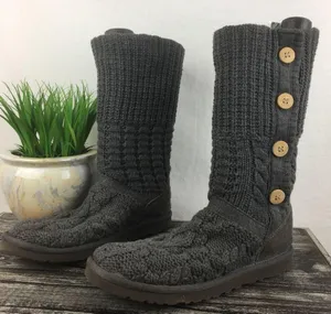 UGG Gray Knit Leland Fold Over Calf Height Crochet Boots 9 thumbnail 1
