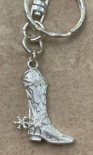 Boutique Silver Tone Western Cowgirl Boot with Spur Keychain Purse Charm thumbnail 2