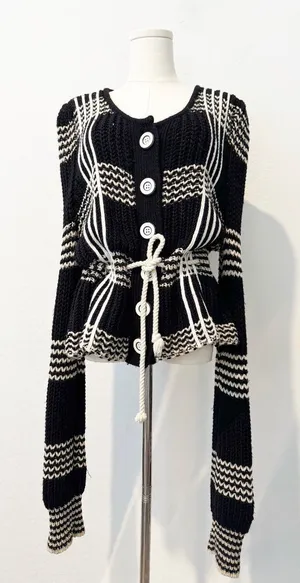Laureate Lane Cardigan Size‎ XL Wool Striped Chunky Rope Tie Sweater Retro Boho thumbnail 1