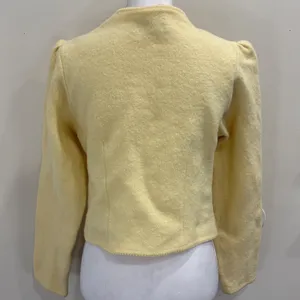 VTG Geiger Tyrol Butter Yellow Boiled Wool Sweater Jacket Floral Embroidered S thumbnail 2