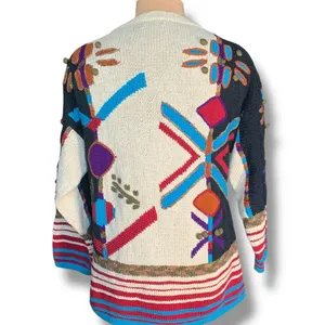 Vintage 90s Abstract Hand Knit Chunky Sweater‎ Bold Graphic Oversized Red Stripe thumbnail 7