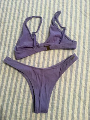 White Fox Purple ribbed cheeky bikini thumbnail 3