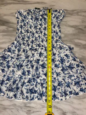 NWT Wild Fable Blue Floral Smocked Strapless Ruffled Mini Dress S thumbnail 4