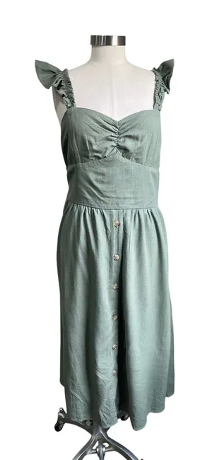 Audrey Parks Francesca's Sage Green Linen Blend Midi Dress‎ Size XL thumbnail 1