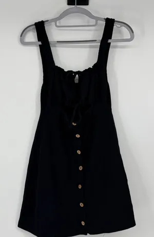 Free People‎ FP Beach Black Ribbed Cutout Button Front Mini Dress XS Boho thumbnail 1