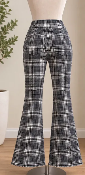 Women’s Plaid Flare Pants High Waist Wide Leg : thumbnail 1