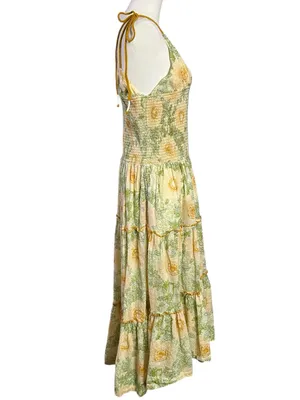 Free People Bohemian Dainty Cottage Adriel Tiered Midi Dress Ivory Floral Small thumbnail 10