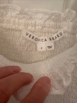 Veronica Beard White Eyelet Smocked‎ Square-Neck Dress size 2 EUC thumbnail 2