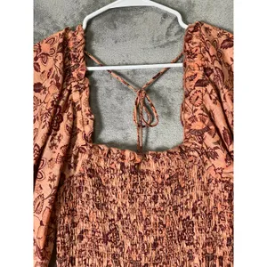 Free People Printed Smocked Mini Dress Puff Sleeve Boho Romantic Cottagecore S thumbnail 2