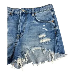 ZARA Blue Denim Distressed Shorts Size 6 Cotton High-Rise Raw-Hem Summer Beach thumbnail 3