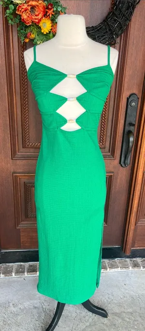 Green Cutout Maxi Dress with Spaghetti Straps thumbnail 1