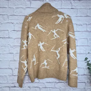 CeCe Ski Sweater Womens Small Camel Tan Turtleneck Skier Graphic Knit Apres Cozy thumbnail 4