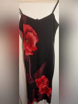 AQUA NWT Floral Mesh Maxi Dress Red Black Bloomingdale’s Exclusive Medium $98 thumbnail 10