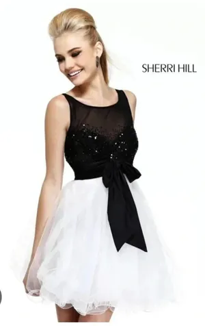 Sherri Hill black & white mini dress size 14 11038 NEW thumbnail 1
