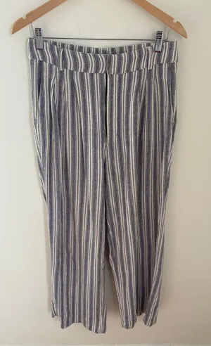 Abercrombie & Fitch Blue White Striped Linen Blend Wide Leg Pants Medium Regular thumbnail 1