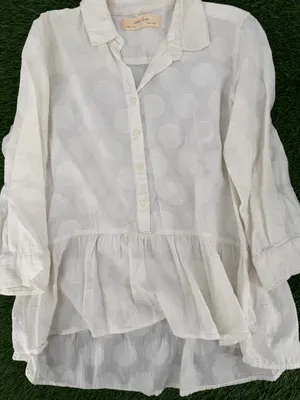Anthropologie Isabella Sinclair Belia Peplum Popover Cotton White Dot Button Top thumbnail 6
