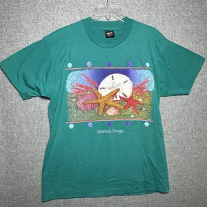 Vintage Best‎ Large T-Shirt Savannah Georgia Single Stitch Green Shells Beach thumbnail 1