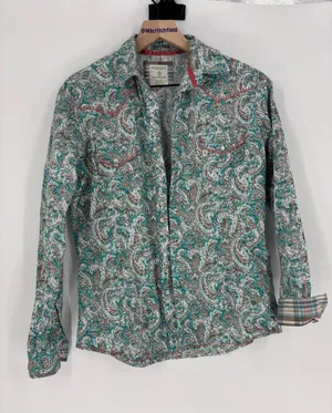 Panhandle rough stock small teal print pearl snap shirt thumbnail 1