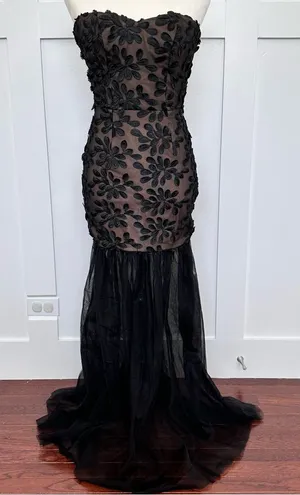 Dress the Population Strapless Black Floral Mesh Formal Gown Dress thumbnail 1