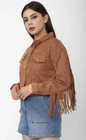EUC Forever 21 Suede Fringe Jacket | Boho Western Moto Style Jacket thumbnail 1