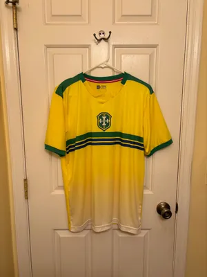 Brazil #10 International FIFA Yellow and Green Xara Soccer Jersey thumbnail 1