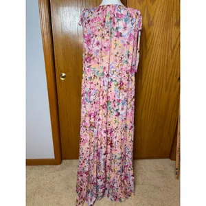 Shoshanna Midnight Zahra Gown Pink Floral Metallic Tiered Maxi Dress 12 AS IS thumbnail 6