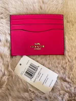 COACH Slim Id Card Case In Smooth Leather CBX13 Silver/Dragon Fruit Pink New with tags 100% authentic thumbnail 1