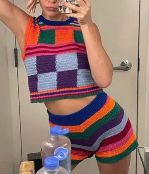 Colorful Knitted 2 Piece Set Shorts & Tank thumbnail 1