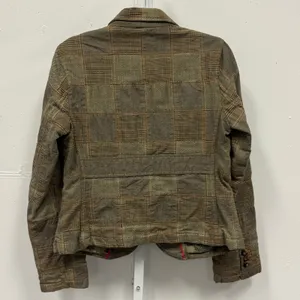 Y2K Gap Women's Brown Patchwork Plaid Herringbone Blazer Jacket Size 6 Earthtone thumbnail 2