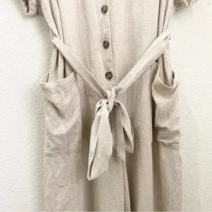 H&M Beige Linen Blend V Neck Button Front Jumpsuit Romper Size XL thumbnail 10
